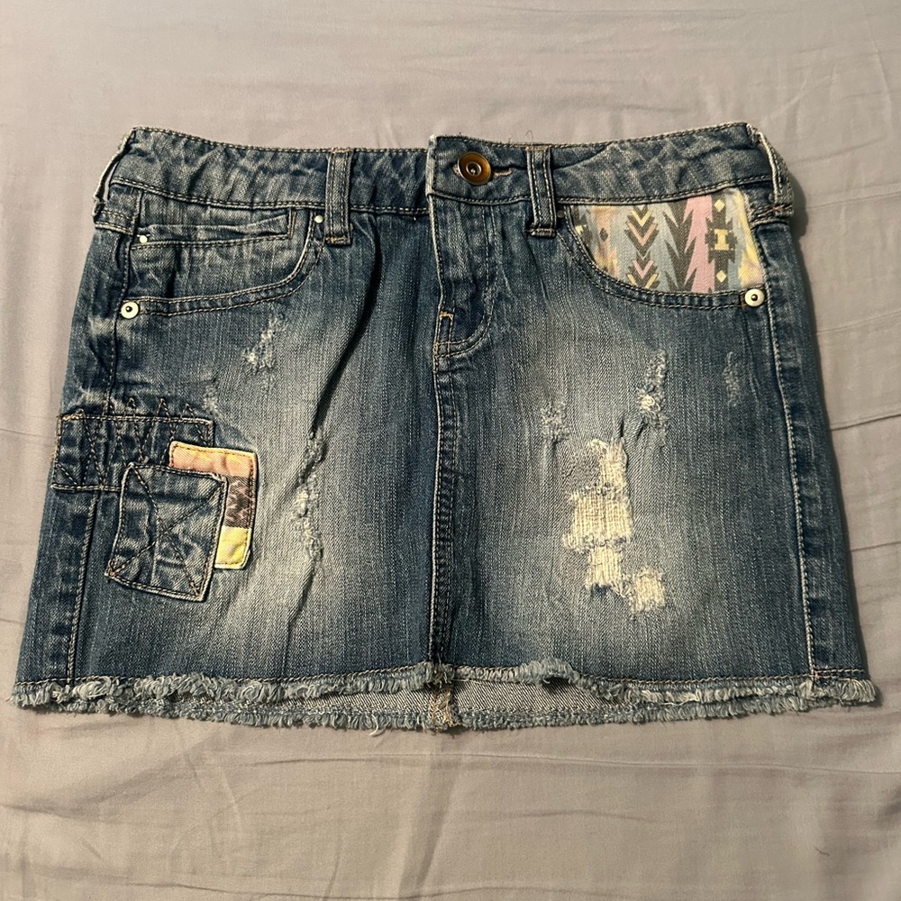 Forever 21 Denim Mini Skirt With Unique Details In Front